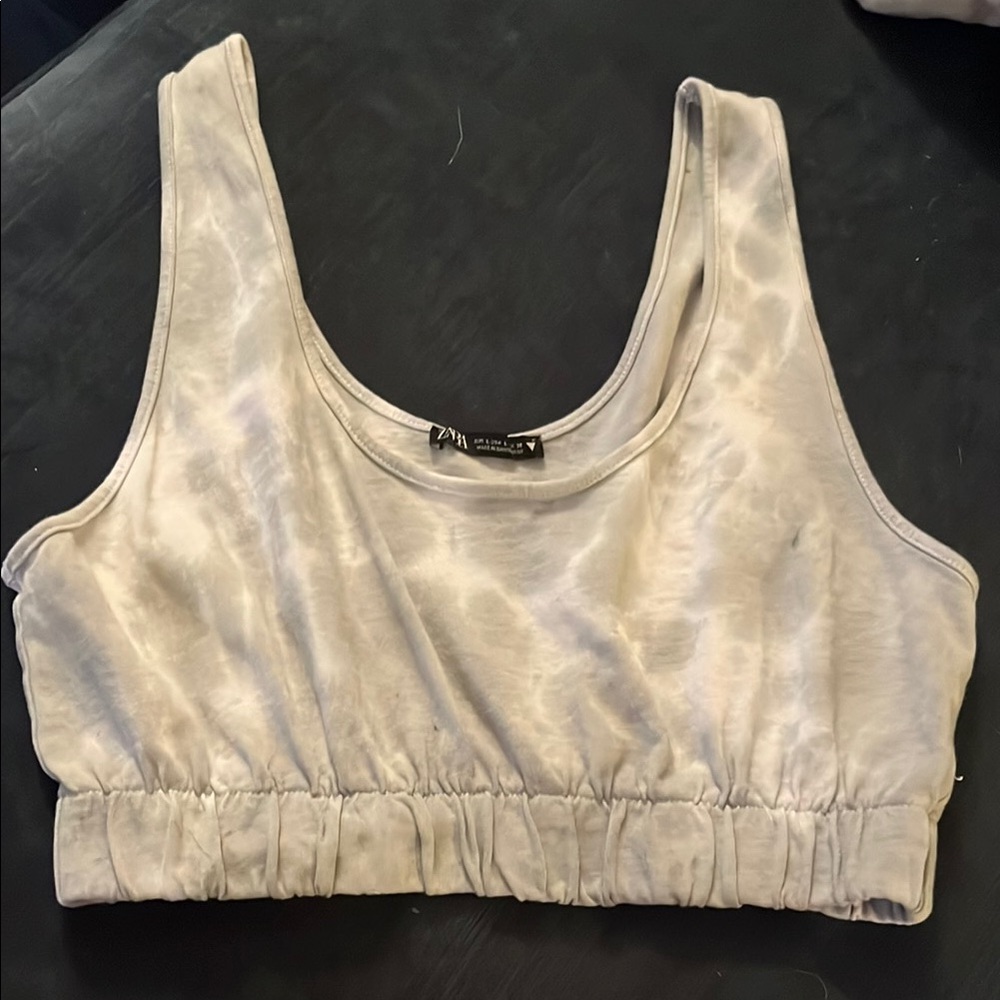 Zara Grey Fitted Crop Tank Top